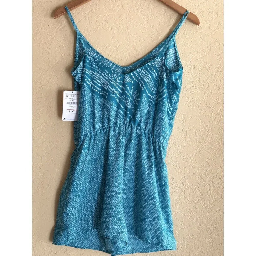 Zara Women Green Printed Casual Lightweight Strappy Romper Size S - Picture 7 of 8